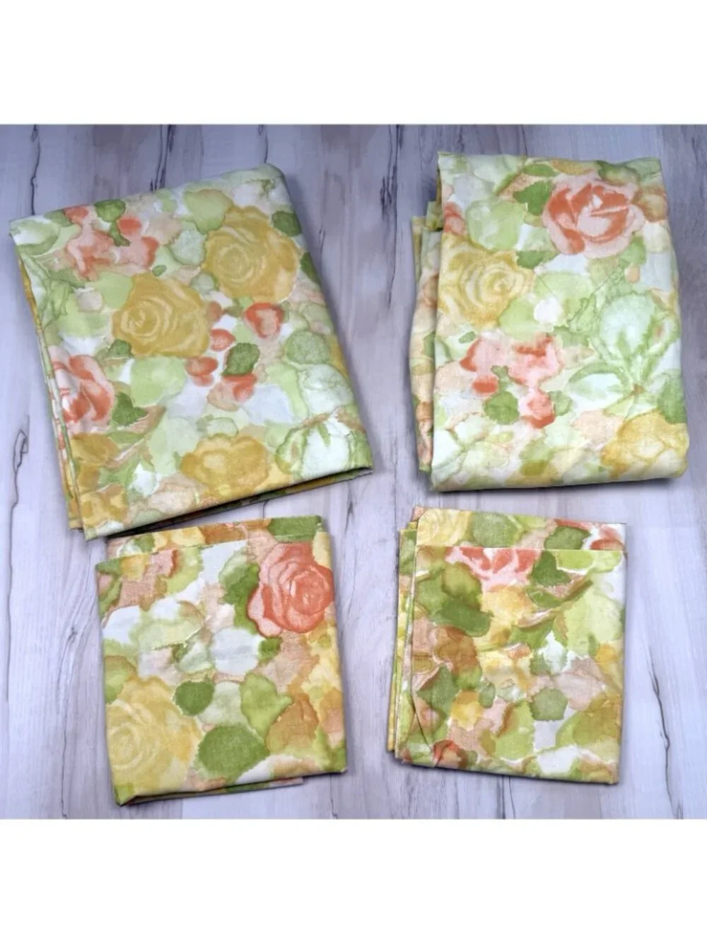 VTG 4pc CANNON Royal Family FULL/DOUBLE Percale Watercolor Rose SHEET SET EUC